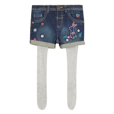 Mantaray Girls' blue embroidered denim shorts with tights